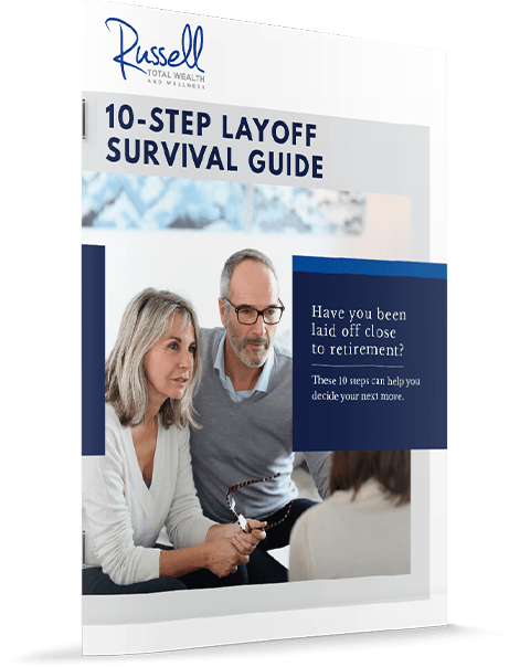 10 Step Layoff Guide - Russell Wealth_Mockup_Standing 10 Step Layoff Guide - Russell Wealth_Mockup_Standing